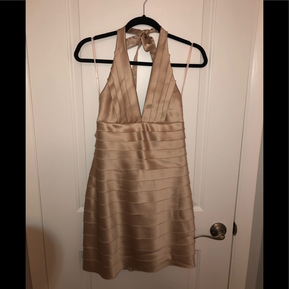 BCBG Maxazria Tiered Satin Halter Dress - Picture 2 of 6